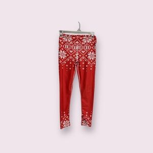 Fierce Pulse Women’s Red Holiday Snowflake Leggings Size S